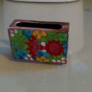 Vintage cloisonne and copper matchbox cover.